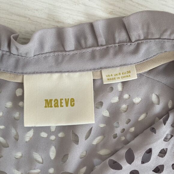 Maeve Anthropologie Womens Size 4 Gray Luca Laser Cut Tie Blouse Sleeveless Top - Picture 10 of 10